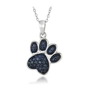 Sterling Silver Blue Diamond Paw Necklace